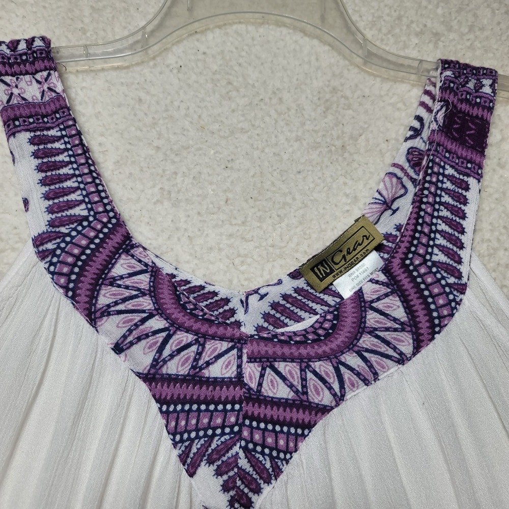 In Gear Women Purple White Dashiki Print Rayon Cover Up Mini Dress IRD305 OSFM - Picture 2 of 10